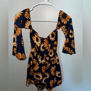 Sunflower and navy blue romper